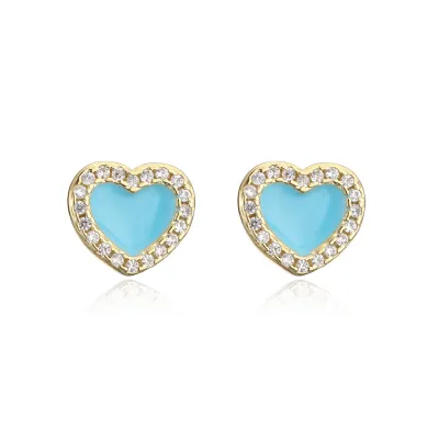 Creative Heart Shape Design Zircon Copper Stud Earrings For Women