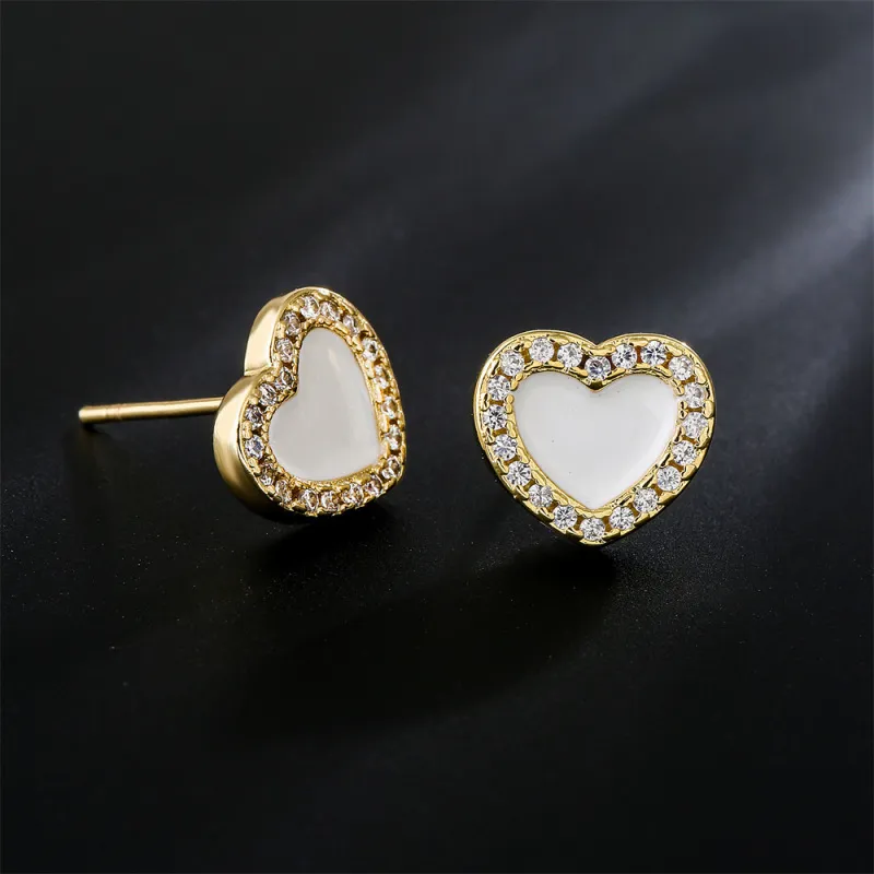 Creative Heart Shape Design Zircon Copper Stud Earrings For Women