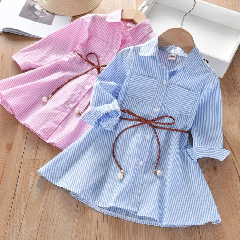 Girls Casual Lapel Long Sleeve Striped Shirt Dress for Toddler Baby Girls