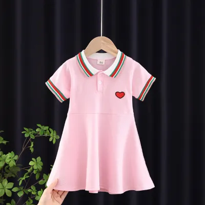Girls Cute Lapel Striped Short-sleeved Pleated College Dress for Baby Girls 0-3T