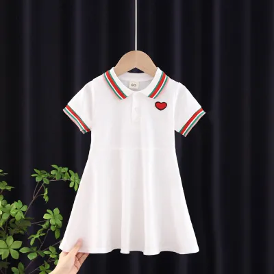 Girls Cute Lapel Striped Short-sleeved Pleated College Dress for Baby Girls 0-3T