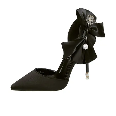 Women Fashion Wedding Bridal High Heels Satin Sweet Bowknot Stiletto Pointed Toe Pumps