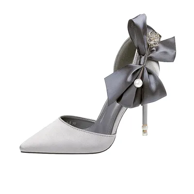 Women Fashion Wedding Bridal High Heels Satin Sweet Bowknot Stiletto Pointed Toe Pumps