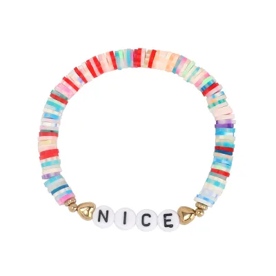 Ethnic Letter Decorative Multicolor Soft Pottery Women's Bracelet