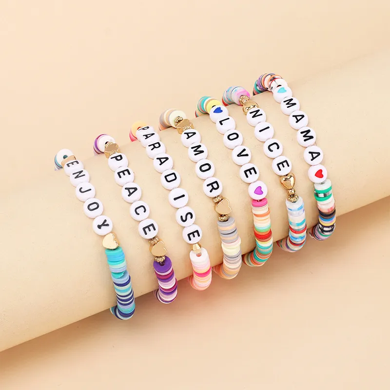 Ethnic Letter Decorative Multicolor Soft Pottery Women's Bracelet