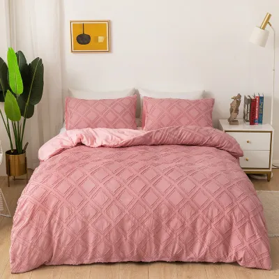 Fashion Nordic Solid Color Geometry Rhombus Pattern Home Textile Three Pieces Bedding Set