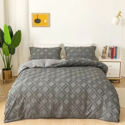 Fashion Nordic Solid Color Geometry Rhombus Pattern Home Textile Three Pieces Bedding Set