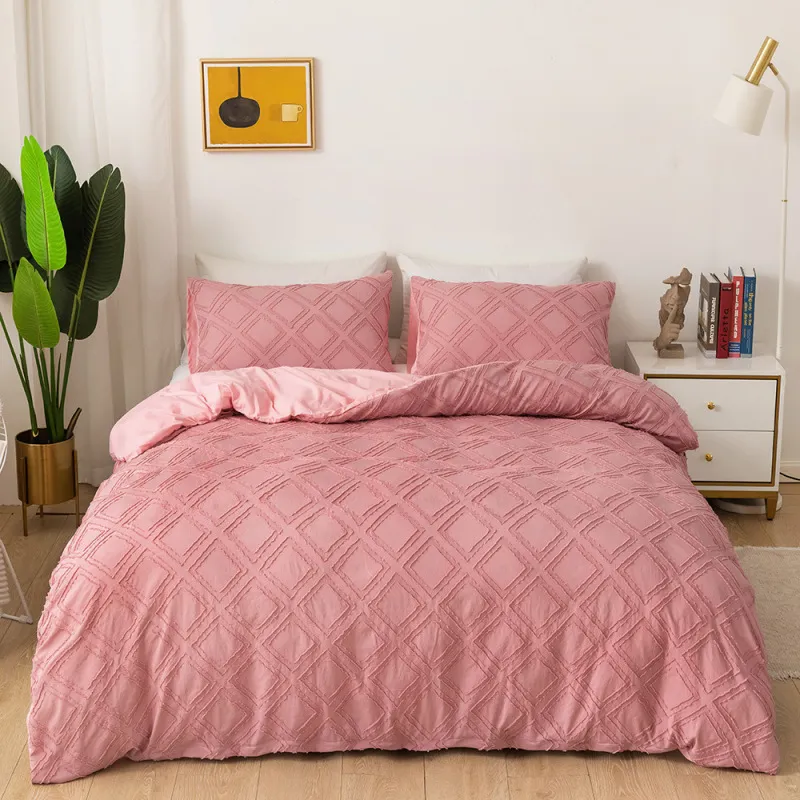 Fashion Nordic Solid Color Geometry Rhombus Pattern Home Textile Three Pieces Bedding Set
