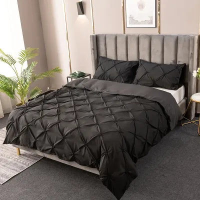 Simple Solid Color Geometric Creased Design European Style Home Textile Bedding Set with Pillowcase