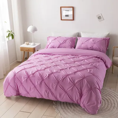 Simple Solid Color Geometric Creased Design European Style Home Textile Bedding Set with Pillowcase