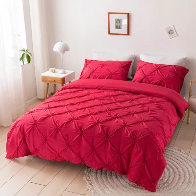 Simple Solid Color Geometric Creased Design European Style Home Textile Bedding Set with Pillowcase