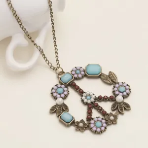Vintage Flower Decorative Peace Symbol Anti-war Alloy Pendant Necklace