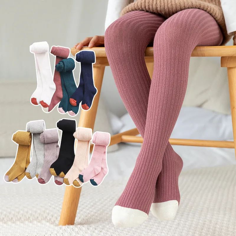 Girls Simple Color Blocking Cotton Leggings Pajamas