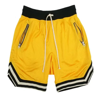 Men Casual Mid Waist Drawstring Pocket Zipper Design Loose Mesh Shorts