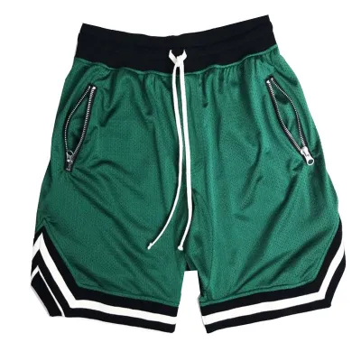 Men Casual Mid Waist Drawstring Pocket Zipper Design Loose Mesh Shorts