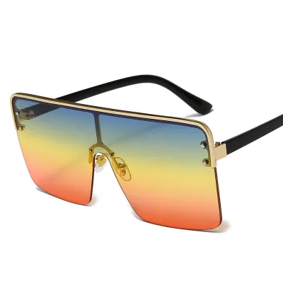 Women Unique Multicolor Lens Polygon Metal Frame One-Piece Sunglasses