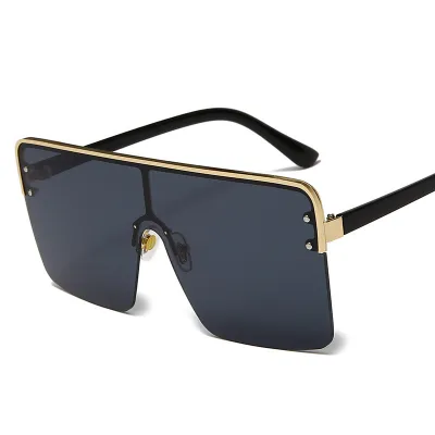 Women Unique Multicolor Lens Polygon Metal Frame One-Piece Sunglasses