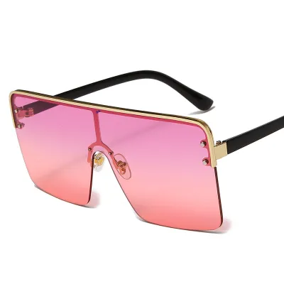 Women Unique Multicolor Lens Polygon Metal Frame One-Piece Sunglasses
