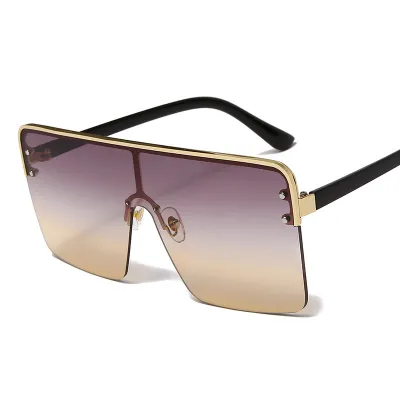 Women Unique Multicolor Lens Polygon Metal Frame One-Piece Sunglasses