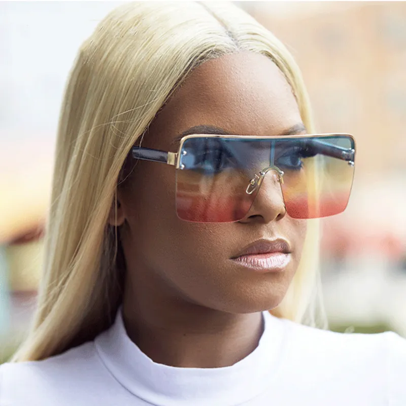 Women Unique Multicolor Lens Polygon Metal Frame One-Piece Sunglasses