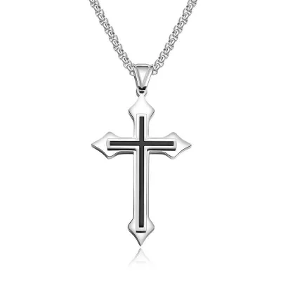 Men Simple Cross Pendant Design Stainless Steel Necklace