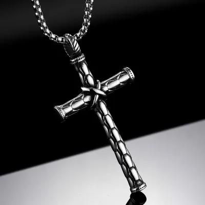 Men Simple Cross Pendant Design Stainless Steel Necklace