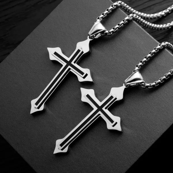 Men Simple Cross Pendant Design Stainless Steel Necklace