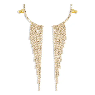 Exaggerated Geometric Rhinestone Decor Alloy Tassel Earrings Women