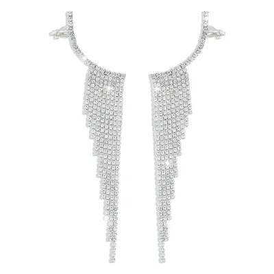 Exaggerated Geometric Rhinestone Decor Alloy Tassel Earrings Women