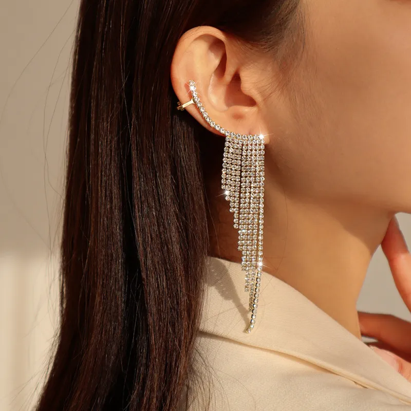 Exaggerated Geometric Rhinestone Decor Alloy Tassel Earrings Women