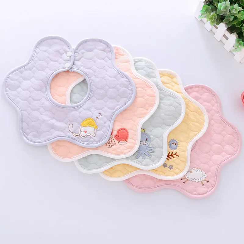 Baby Simple Cartoon Pattern Petal Bib - Pure Cotton Unisex Kids Accessories