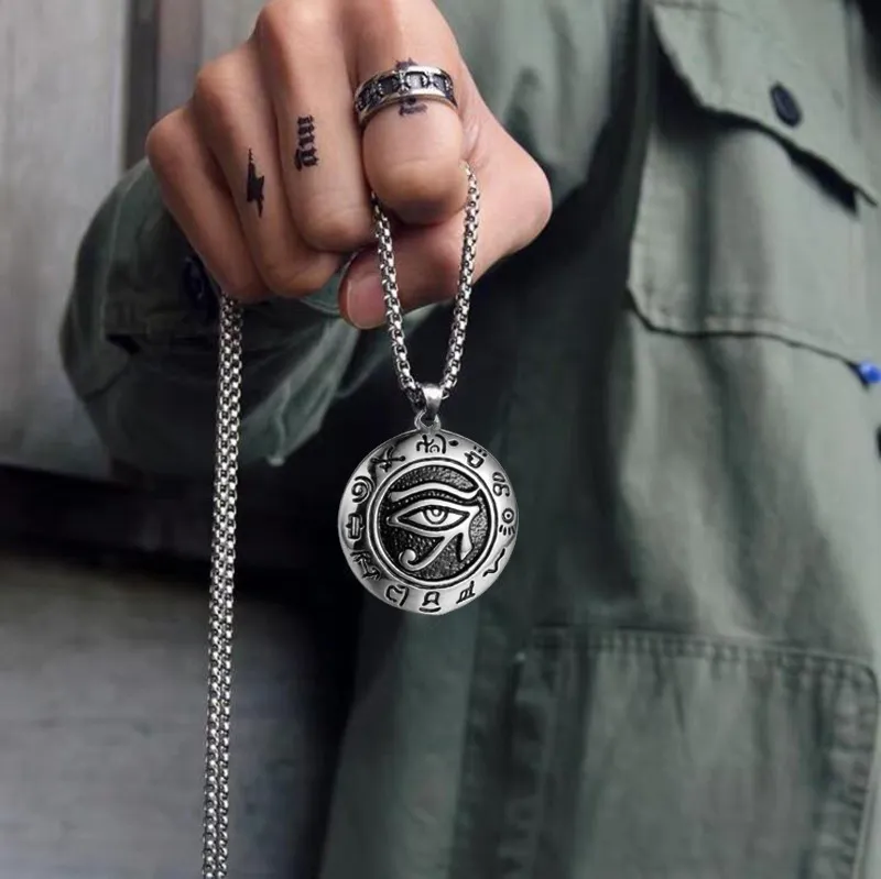 Men Punk Eye Pendant Design Alloy Stainless Steel Chain Necklace