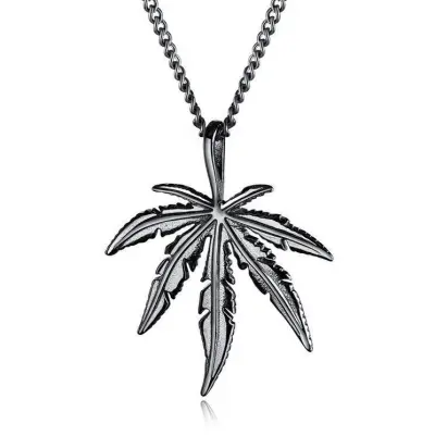 Vintage Geometric Maple Leaf Pendant Titanium Steel Necklace