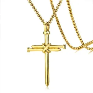Men Punk Nail Pendant Cross Design Titanium Steel Alloy Necklace