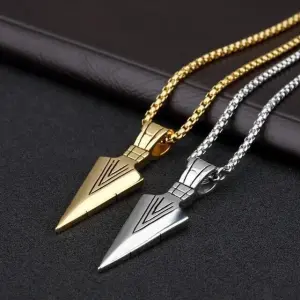 Men Simple Arrow Pendant Design Alloy Necklace Snake Chain Stainless Steel