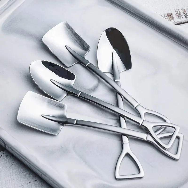 Stainless Steel Shovel Shaped Dessert Spoon for Household Use
