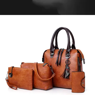 Women Vintage Solid Color Large Capacity Shoulder Handle Bag Bags HandBags
