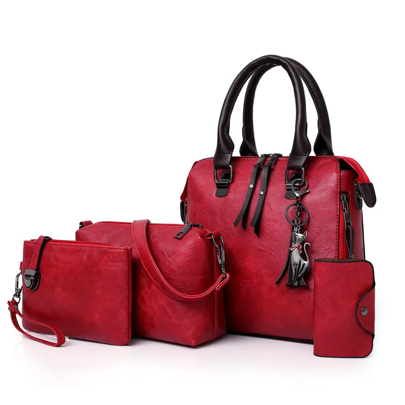 Women Vintage Solid Color Large Capacity Shoulder Handle Bag Bags HandBags