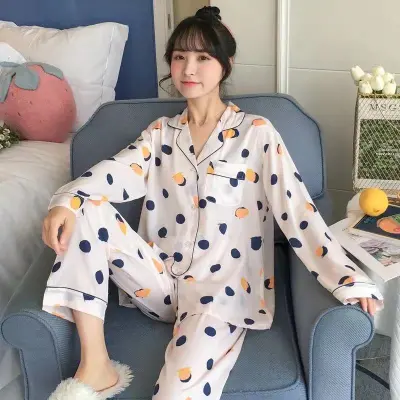 Women's Loose Cartoon Long Sleeve Cardigan Pajama Set