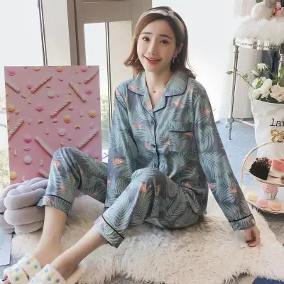 Women's Loose Cartoon Long Sleeve Cardigan Pajama Set