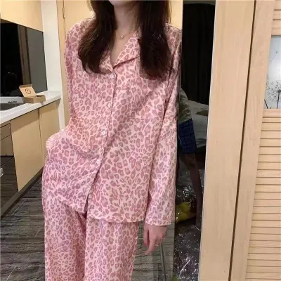 Women's Loose Cartoon Long Sleeve Cardigan Pajama Set