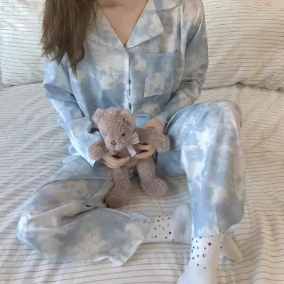 Women's Loose Cartoon Long Sleeve Cardigan Pajama Set