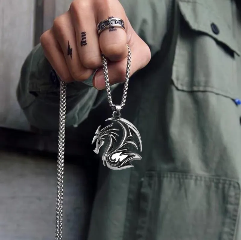 Creative Dragon Pendant Hollow Design Stainless Steel Necklace