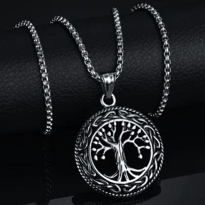 Vintage Tree Of Life Pendant Hollow Design Titanium Steel Necklace