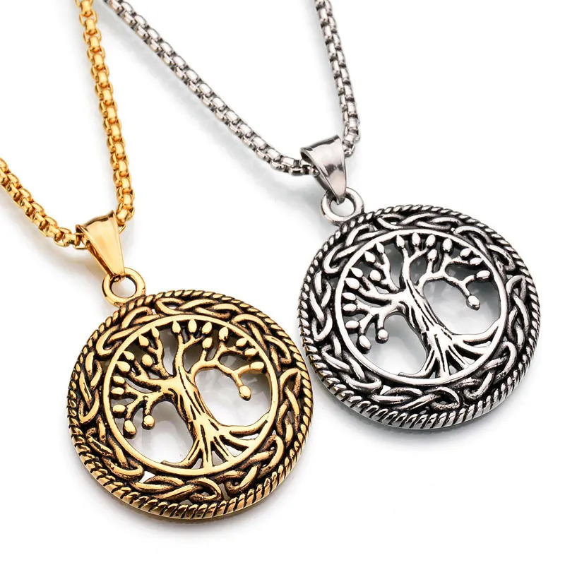 Vintage Tree Of Life Pendant Hollow Design Titanium Steel Necklace
