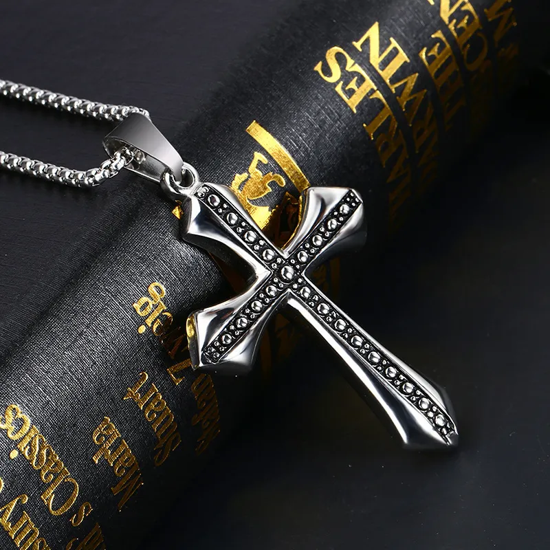 Easter Vintage Cross Shape Stainless Steel Pendant Necklace