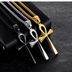Creative Vintage Ancient Egyptian Cross Shape Stainless Steel Unisex Necklace