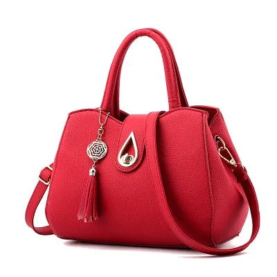 Women Casual Tassel Decoration Solid Color Large Capacity Shoulder Handle Bag