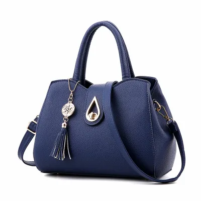 Women Casual Tassel Decoration Solid Color Large Capacity Shoulder Handle Bag