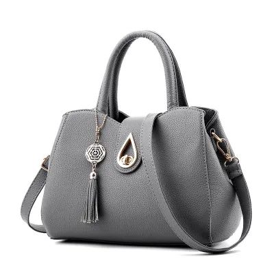 Women Casual Tassel Decoration Solid Color Large Capacity Shoulder Handle Bag